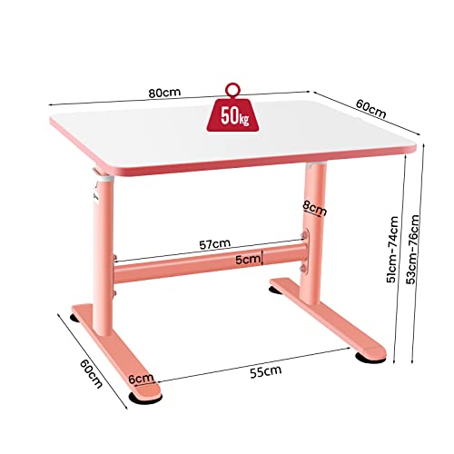 COSTWAY Kids Desk Height Adjustable Children Study Table with Hand Crank System and Ample Tabletop Ergonomic Student Desks for 3 10 Years Old Boys Girls 0 1