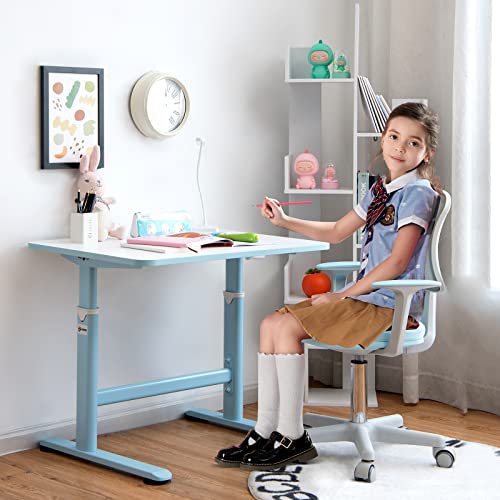 COSTWAY Kids Desk Height Adjustable Children Study Table with Hand Crank System and Ample Tabletop Ergonomic Student Desks for 3 10 Years Old Boys Girls 0 3
