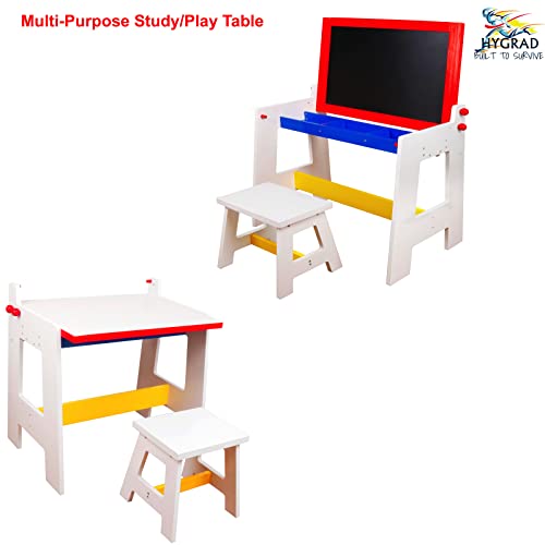 HYGRAD Multi Purpose Kids Table and Chair Drawing BlackBoard Study Desk with Storage Space Pens and Eraser Children Activity Table and Chair Set for Boys Girls 0 0