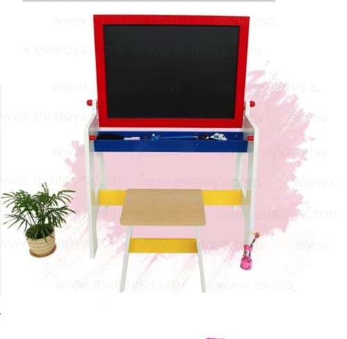 HYGRAD Multi Purpose Kids Table and Chair Drawing BlackBoard Study Desk with Storage Space Pens and Eraser Children Activity Table and Chair Set for Boys Girls 0 1