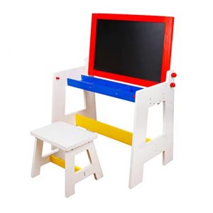 HYGRAD Multi Purpose Kids Table and Chair Drawing BlackBoard Study Desk with Storage Space Pens and Eraser Children Activity Table and Chair Set for Boys Girls 0