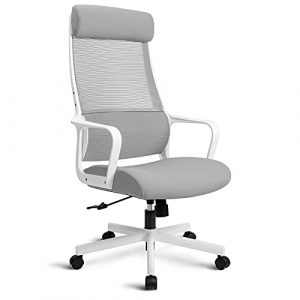 MELOKEA Ergonomic Office Chair Swivel Mesh Chair High Back Desk Chair with Elastic S shaped Lumbar Support Adjustable Height and Headrest Executive Computer Chair for Home and Work Grey 0