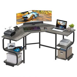 Ulifance L Shaped Computer Desk for Small Spaces with 4 Tires ShelvesGaming Corner Desk with Large Desktop for home office Sewing Table Study Writing Desk Black Oak 0