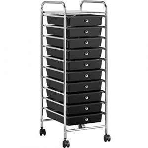 Yaheetech 10121520 Drawers Plastic Storage Cart Multipurpose Mobile Organizer Unit with 4 Lockable Wheels Utility Rolling Trolley for Home Office School Salon Beauty 10 Drawers Black 0