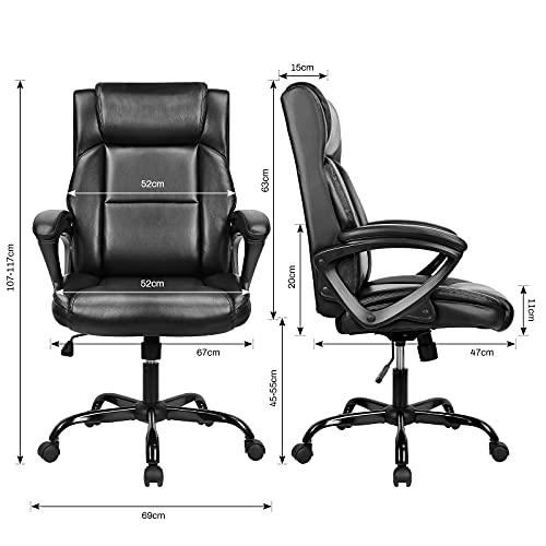 BASETBL Executive Office Chair High Back Ergonomic Chairs with Padded Cushion Heavy Duty PU Leather Chairs with Height Adjustable and Soft Armrest Reinforced Comfortable Desk Chair for Office Home 0 1