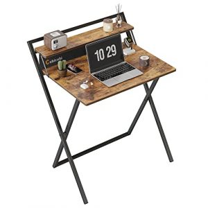 CubiCubi Small Folding Computer Desk 76 cm with Shelf and Storage Bag No Assembly Required Home Office Writing Desk Small Study TableBrown 0