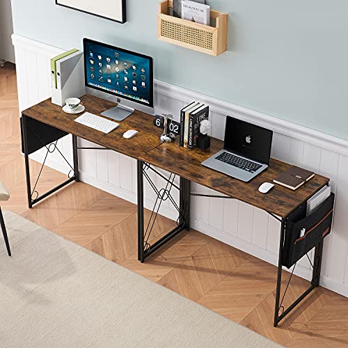 VECELO Writing Computer Folding DeskSturdy Steel Laptop Table with Storage Bag for Home Office WorkRustic Brown Engineered Wood 0 0