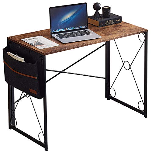 VECELO Writing Computer Folding DeskSturdy Steel Laptop Table with Storage Bag for Home Office WorkRustic Brown Engineered Wood 0