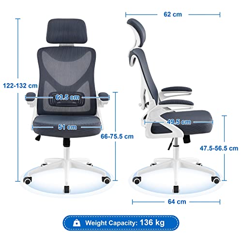Yaheetech Computer Desk Chair Home Office Chair Ergonomic Swivel Chair with Arms and Height Adjustable Back Support for Home Study or Manager Work WhiteGrey 0 1